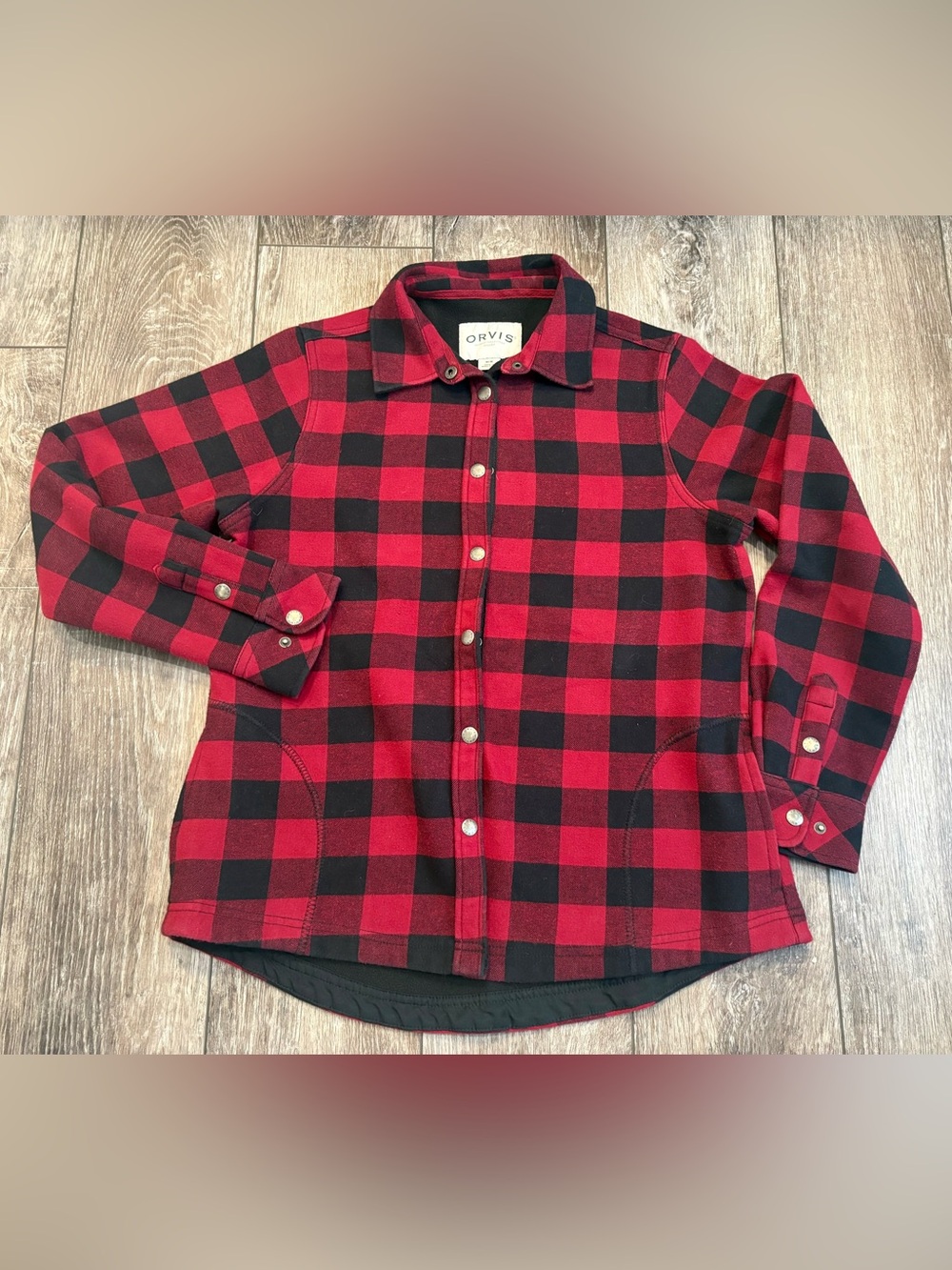 Orvis Buffalo Plaid Snap-Front Fleeced-Lined Barn Coat/ Utility Jacket- Size M